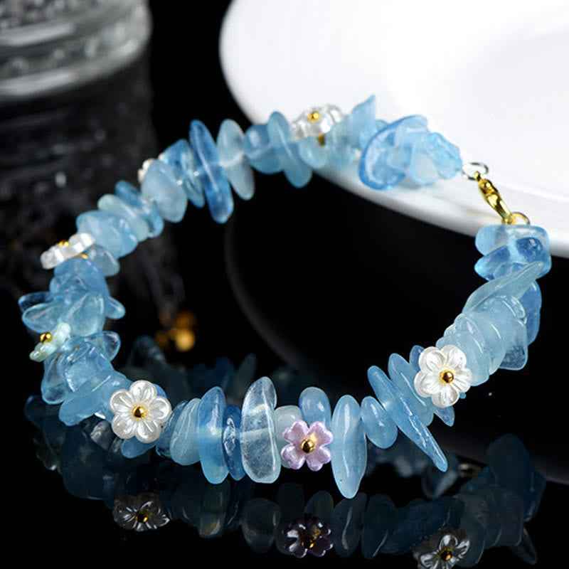 Fortune Jewel Natural Aquamarine Peridot Strawberry Quartz Various Crystals Serenity Bracelet
