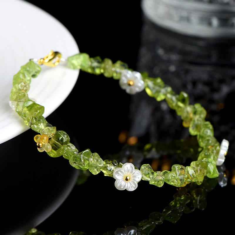 Fortune Jewel Natural Aquamarine Peridot Strawberry Quartz Various Crystals Serenity Bracelet
