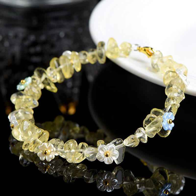 Fortune Jewel Natural Aquamarine Peridot Strawberry Quartz Various Crystals Serenity Bracelet