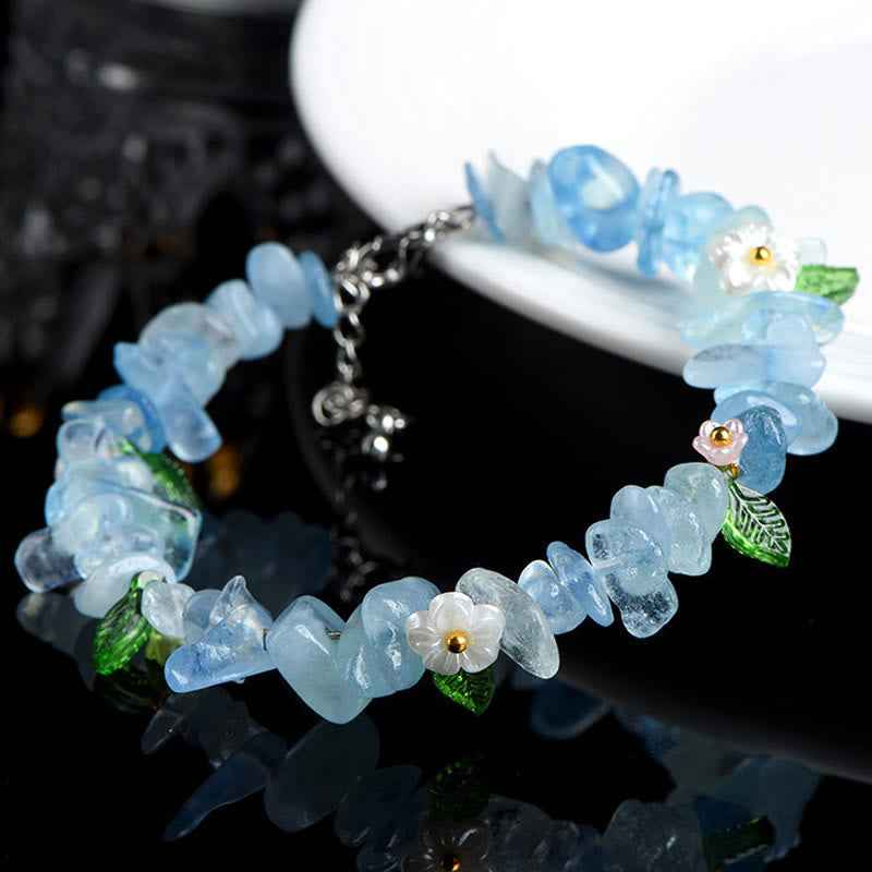 Fortune Jewel Natural Aquamarine Peridot Strawberry Quartz Various Crystals Serenity Bracelet