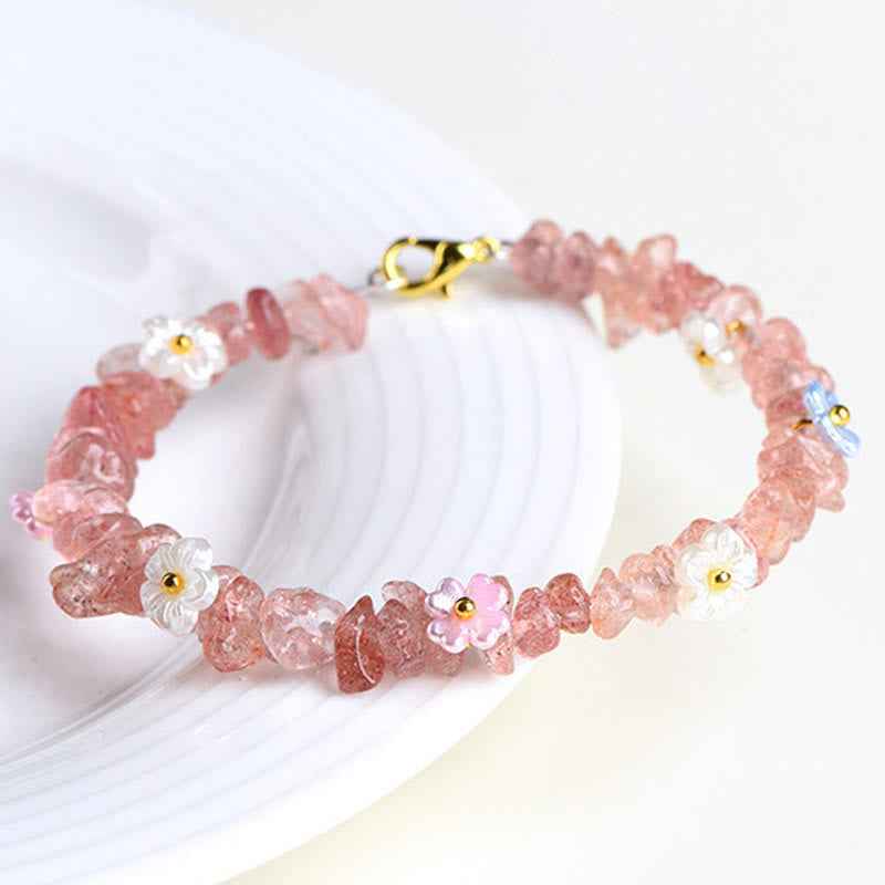 Fortune Jewel Natural Aquamarine Peridot Strawberry Quartz Various Crystals Serenity Bracelet