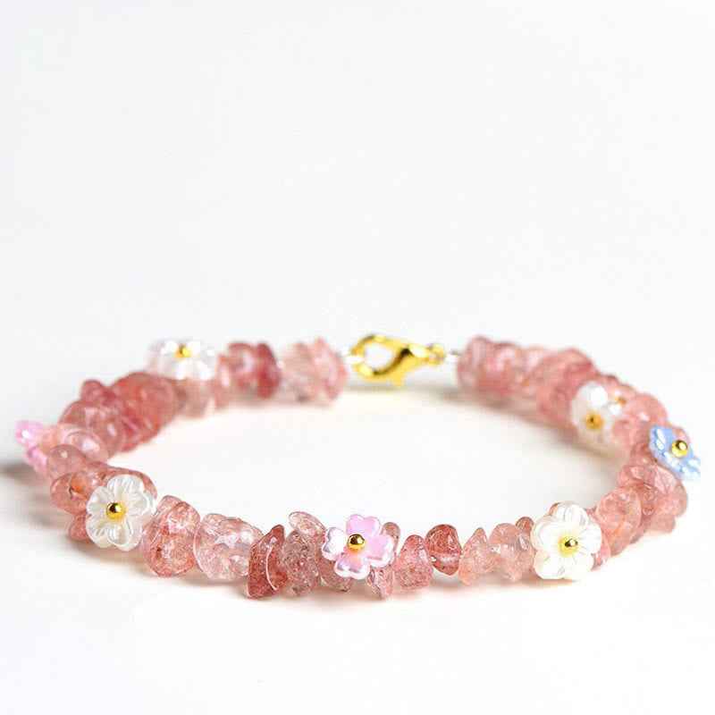 Fortune Jewel Natural Aquamarine Peridot Strawberry Quartz Various Crystals Serenity Bracelet