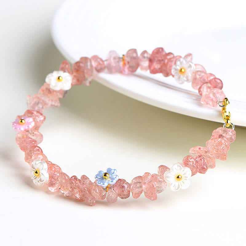 Fortune Jewel Natural Aquamarine Peridot Strawberry Quartz Various Crystals Serenity Bracelet