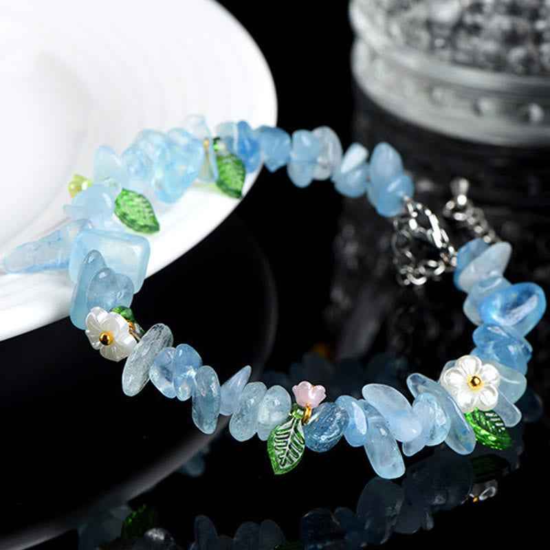 Fortune Jewel Natural Aquamarine Peridot Strawberry Quartz Various Crystals Serenity Bracelet