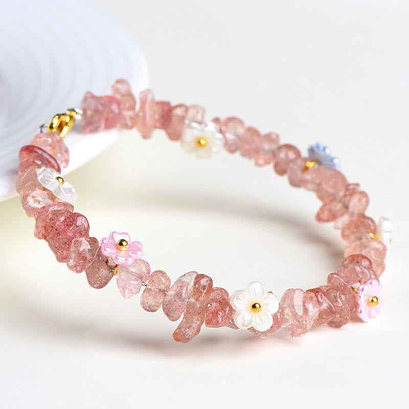 Fortune Jewel Natural Aquamarine Peridot Strawberry Quartz Various Crystals Serenity Bracelet