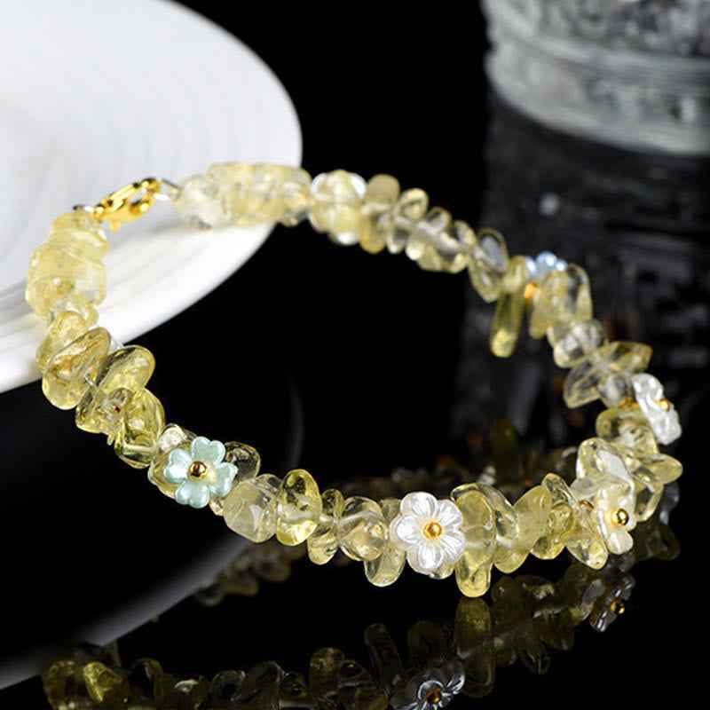 Fortune Jewel Natural Aquamarine Peridot Strawberry Quartz Various Crystals Serenity Bracelet
