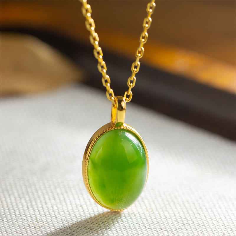Fortune Jewel 925 Sterling Silver Natural Hetian Jade Round Design Prosperity Necklace Pendant
