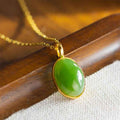 Fortune Jewel 925 Sterling Silver Natural Hetian Jade Round Design Prosperity Necklace Pendant