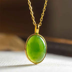 Fortune Jewel 925 Sterling Silver Natural Hetian Jade Round Design Prosperity Necklace Pendant
