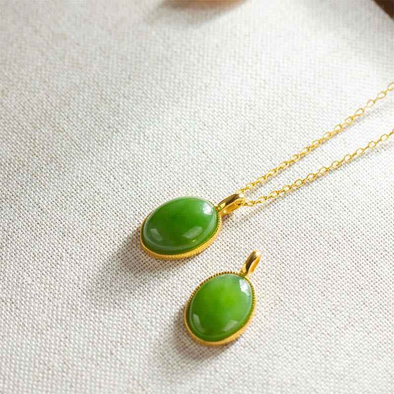 Fortune Jewel 925 Sterling Silver Natural Hetian Jade Round Design Prosperity Necklace Pendant