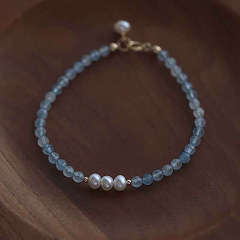 Fortune Jewel Natural Aquamarine Fine 4mm Bead Pearl Serenity Bracelet