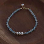 Fortune Jewel Natural Aquamarine Fine 4mm Bead Pearl Serenity Bracelet