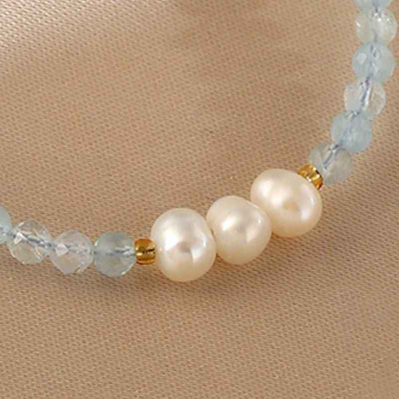 Fortune Jewel Natural Aquamarine Fine 4mm Bead Pearl Serenity Bracelet