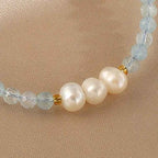 Fortune Jewel Natural Aquamarine Fine 4mm Bead Pearl Serenity Bracelet