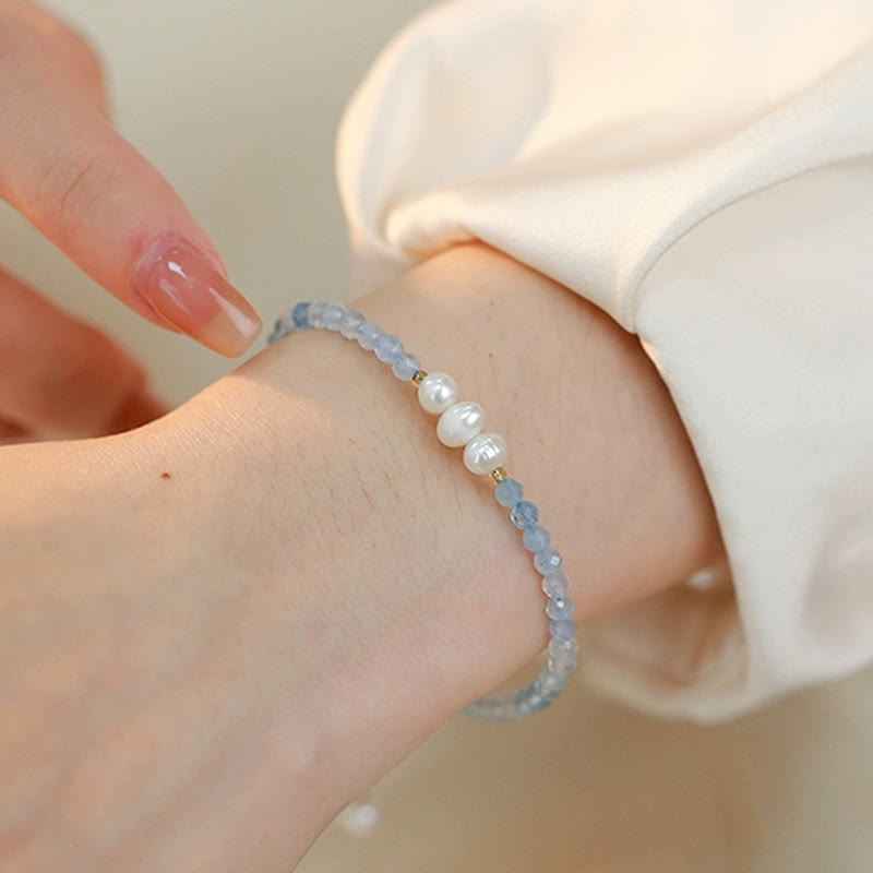 Fortune Jewel Natural Aquamarine Fine 4mm Bead Pearl Serenity Bracelet