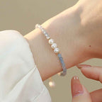 Fortune Jewel Natural Aquamarine Fine 4mm Bead Pearl Serenity Bracelet