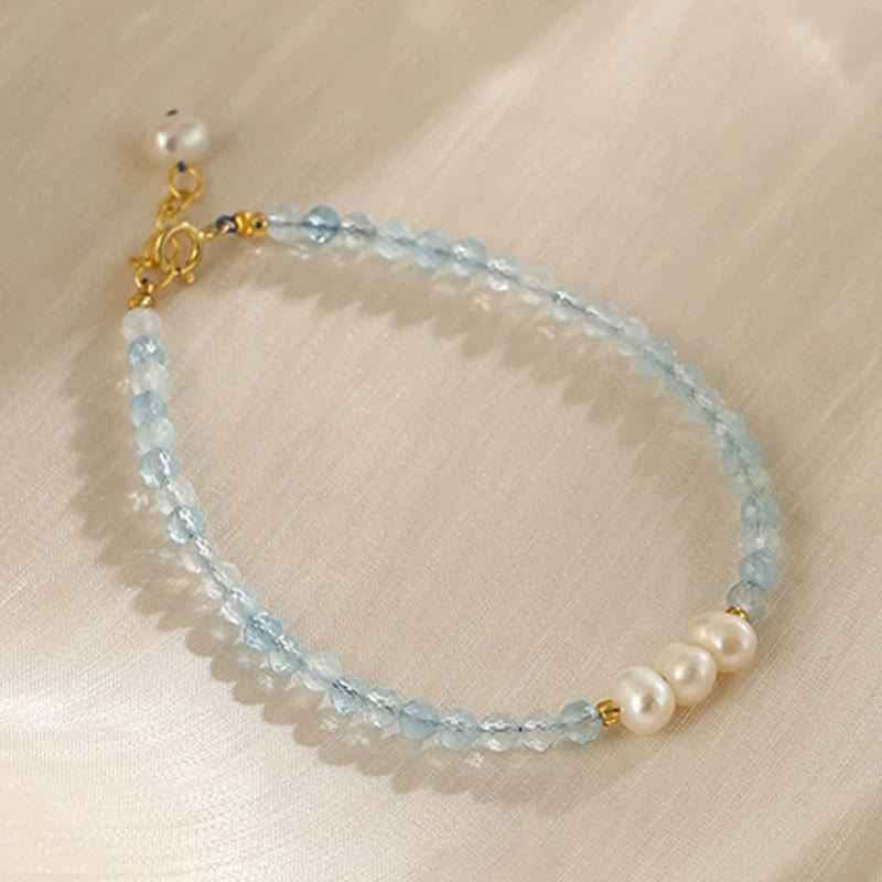 Fortune Jewel Natural Aquamarine Fine 4mm Bead Pearl Serenity Bracelet