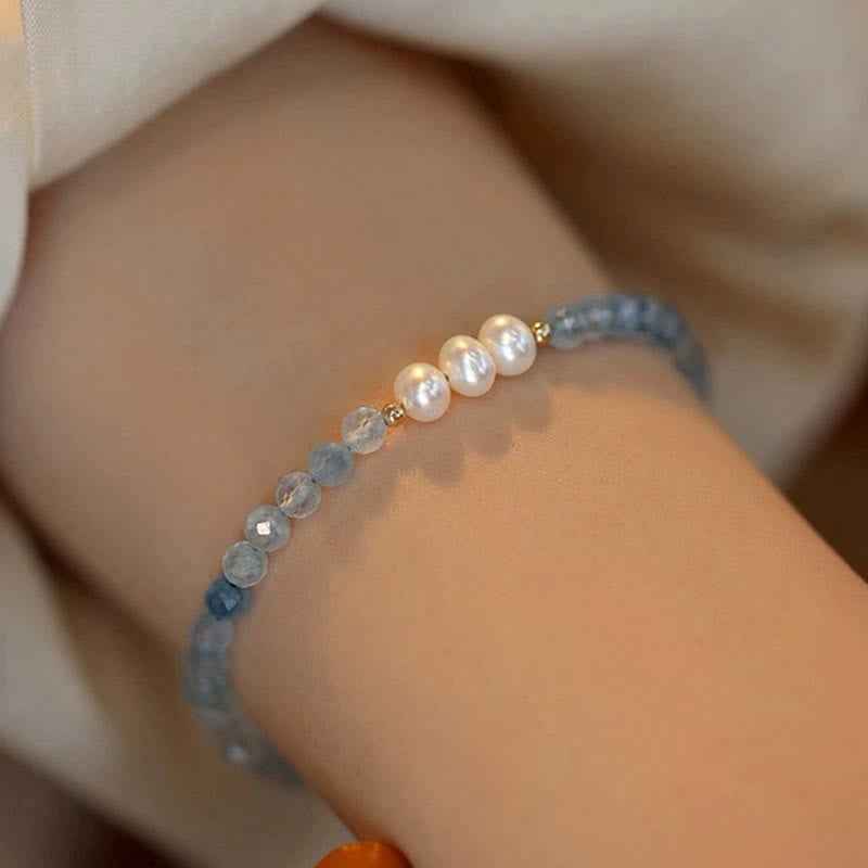 Fortune Jewel Natural Aquamarine Fine 4mm Bead Pearl Serenity Bracelet