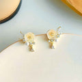 Fortune Jewel White Rose Flower Zircon Copper Luck Clip-on Stud Earrings