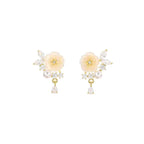 Fortune Jewel White Rose Flower Zircon Copper Luck Clip-on Stud Earrings