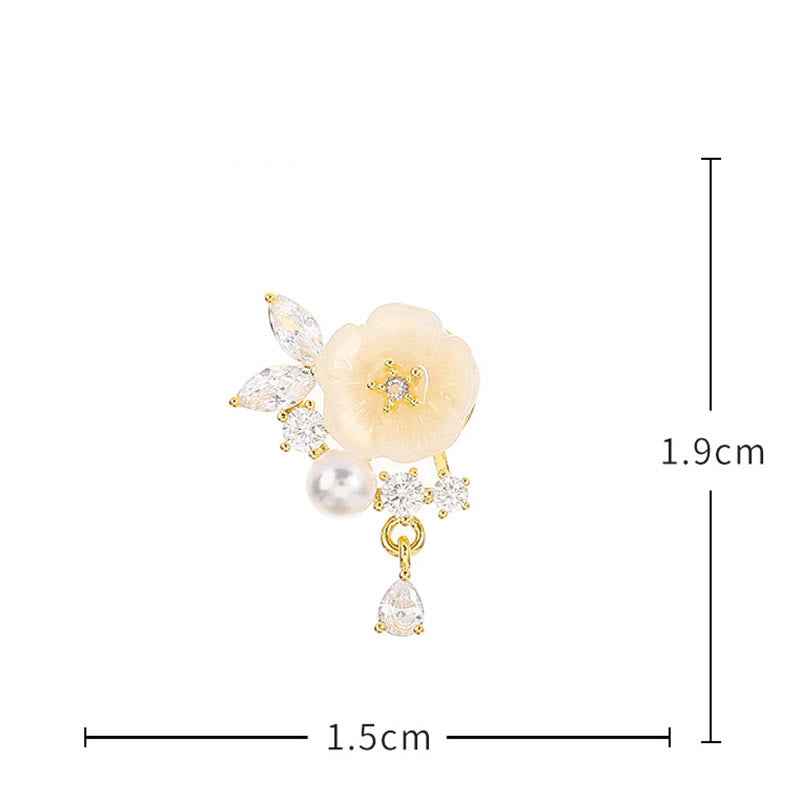 Fortune Jewel White Rose Flower Zircon Copper Luck Clip-on Stud Earrings