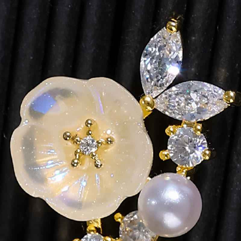 Fortune Jewel White Rose Flower Zircon Copper Luck Clip-on Stud Earrings