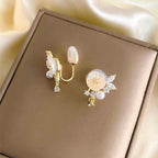 Fortune Jewel White Rose Flower Zircon Copper Luck Clip-on Stud Earrings
