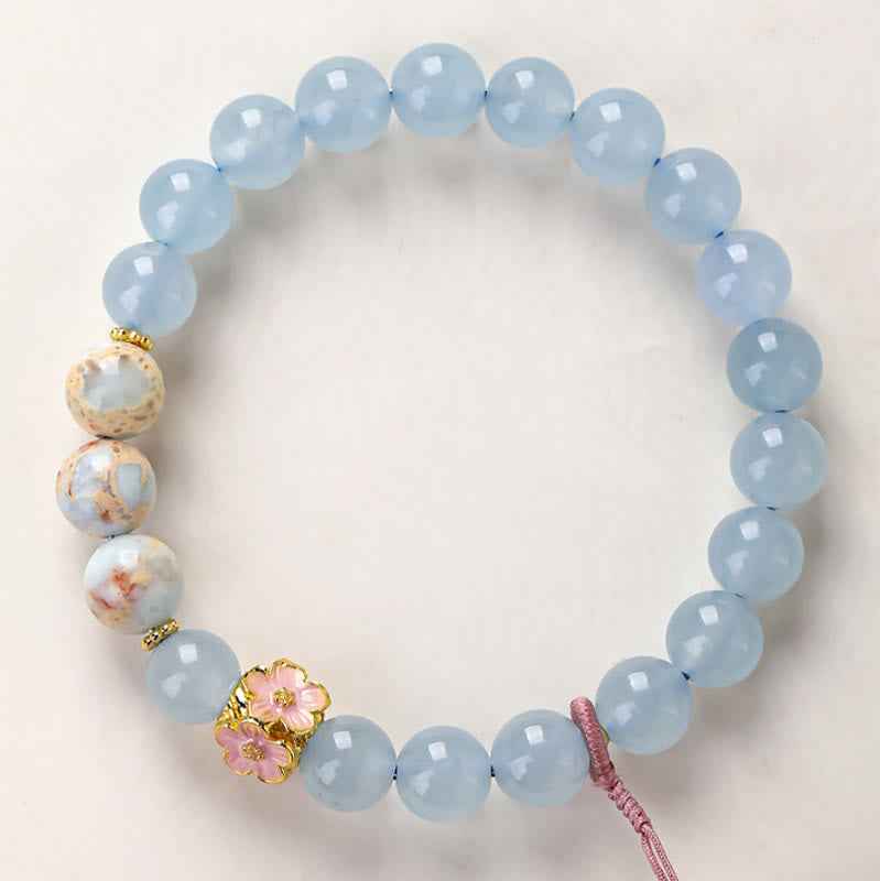 Fortune Jewel Blue Chalcedony Fu Character Cat Paw Healing Bracelet