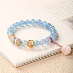 Fortune Jewel Blue Chalcedony Fu Character Cat Paw Healing Bracelet