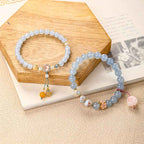 Fortune Jewel Blue Chalcedony Fu Character Cat Paw Healing Bracelet