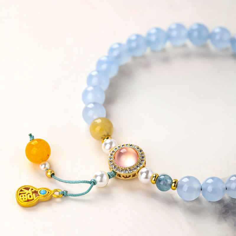 Fortune Jewel Blue Chalcedony Fu Character Cat Paw Healing Bracelet