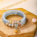 Fortune Jewel Blue Chalcedony Fu Character Cat Paw Healing Bracelet