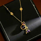 Fortune Jewel Gourd Tassel Amethyst Copper Chain Meditation Necklace Pendant