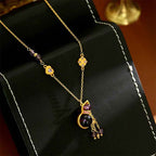 Fortune Jewel Gourd Tassel Amethyst Copper Chain Meditation Necklace Pendant