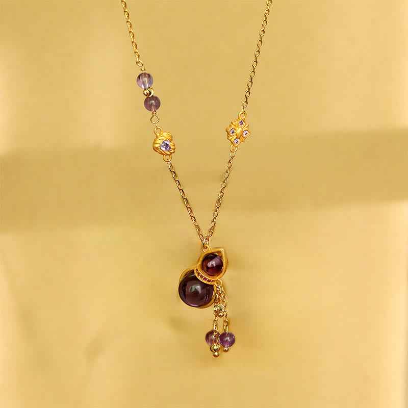 Fortune Jewel Gourd Tassel Amethyst Copper Chain Meditation Necklace Pendant