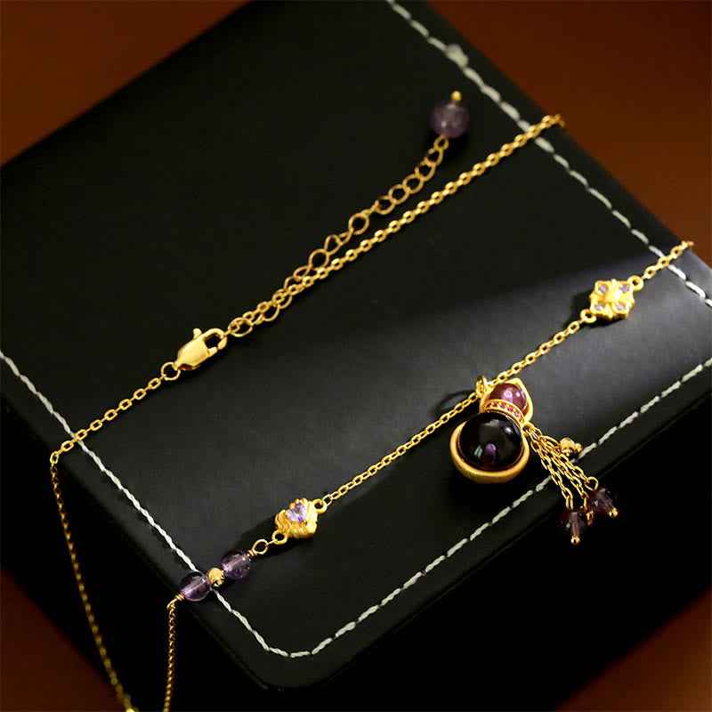 Fortune Jewel Gourd Tassel Amethyst Copper Chain Meditation Necklace Pendant