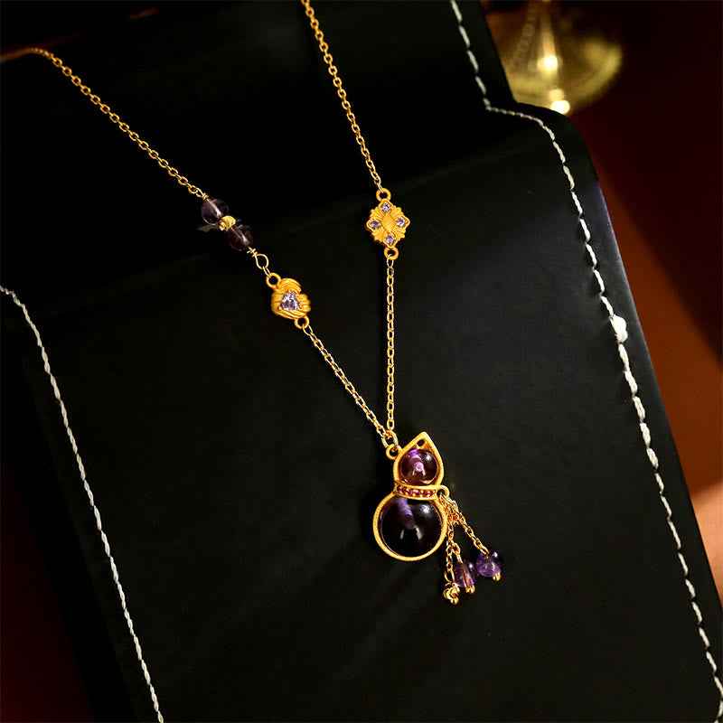 Fortune Jewel Gourd Tassel Amethyst Copper Chain Meditation Necklace Pendant