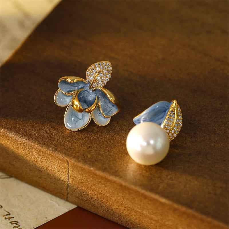 Fortune Jewel Camellia Flower Zircon Copper Luck Stud Earrings