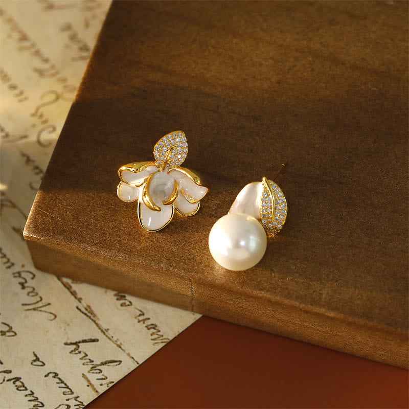 Fortune Jewel Camellia Flower Zircon Copper Luck Stud Earrings