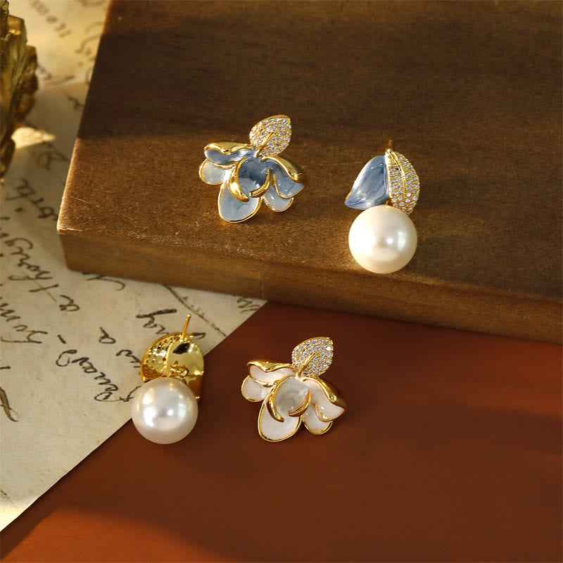 Fortune Jewel Camellia Flower Zircon Copper Luck Stud Earrings