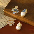 Fortune Jewel Camellia Flower Zircon Copper Luck Stud Earrings