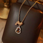 Fortune Jewel Double Gourd Tiger Eye Copper Plated Gold Strength Necklace Pendant