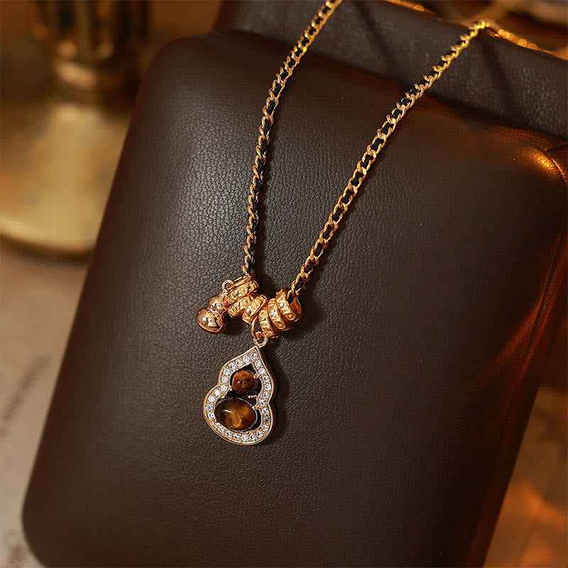 Fortune Jewel Double Gourd Tiger Eye Copper Plated Gold Strength Necklace Pendant