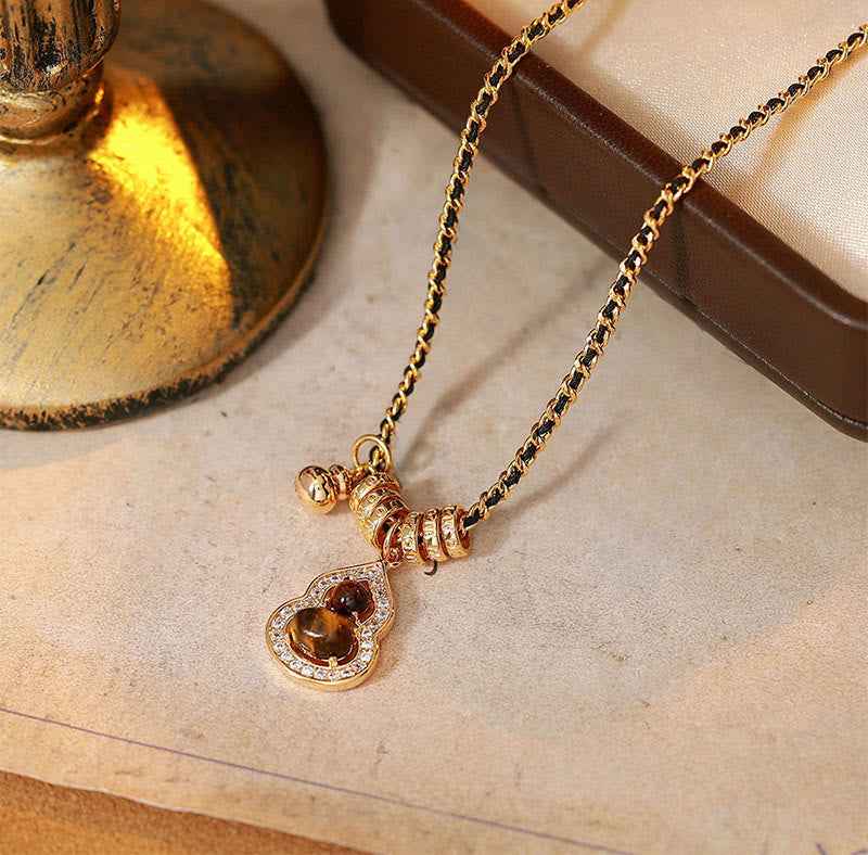Fortune Jewel Double Gourd Tiger Eye Copper Plated Gold Strength Necklace Pendant