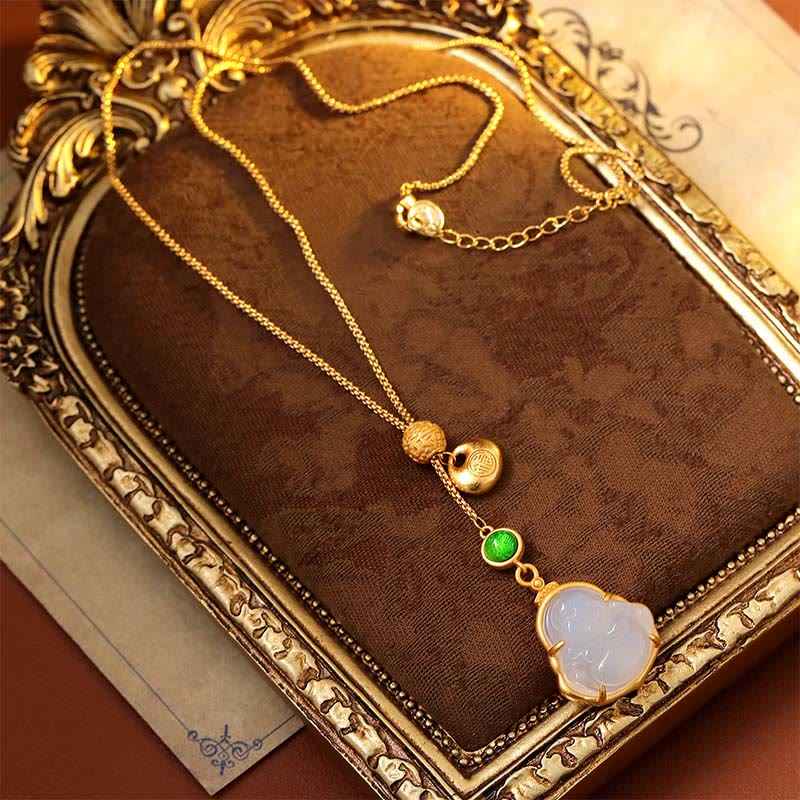 Fortune Jewel Fu Character Laughing Buddha Chalcedony Copper Fortune Necklace Pendant