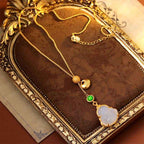 Fortune Jewel Fu Character Laughing Buddha Chalcedony Copper Fortune Necklace Pendant