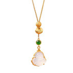Fortune Jewel Fu Character Laughing Buddha Chalcedony Copper Fortune Necklace Pendant