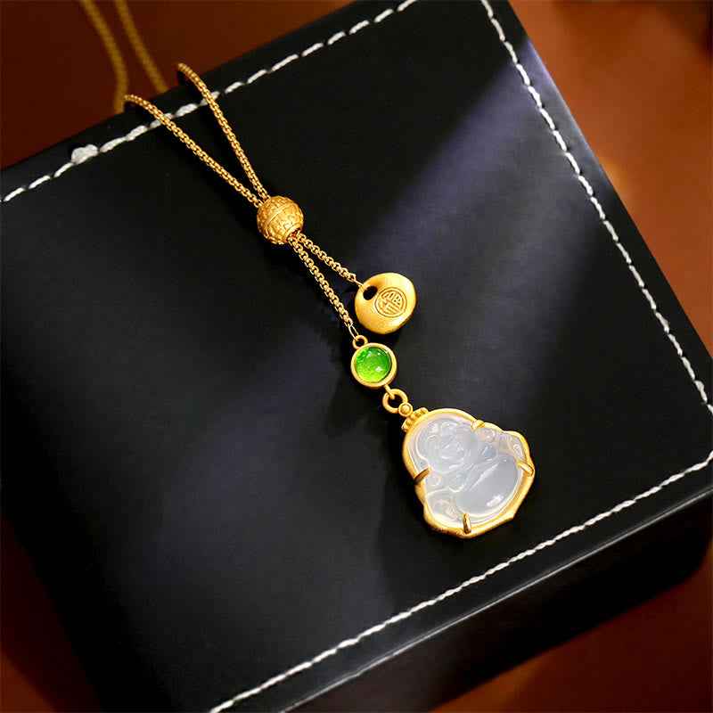 Fortune Jewel Fu Character Laughing Buddha Chalcedony Copper Fortune Necklace Pendant