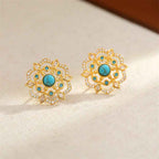 Fortune Jewel Octagonal Compass Zircon Copper Balance Stud Earrings