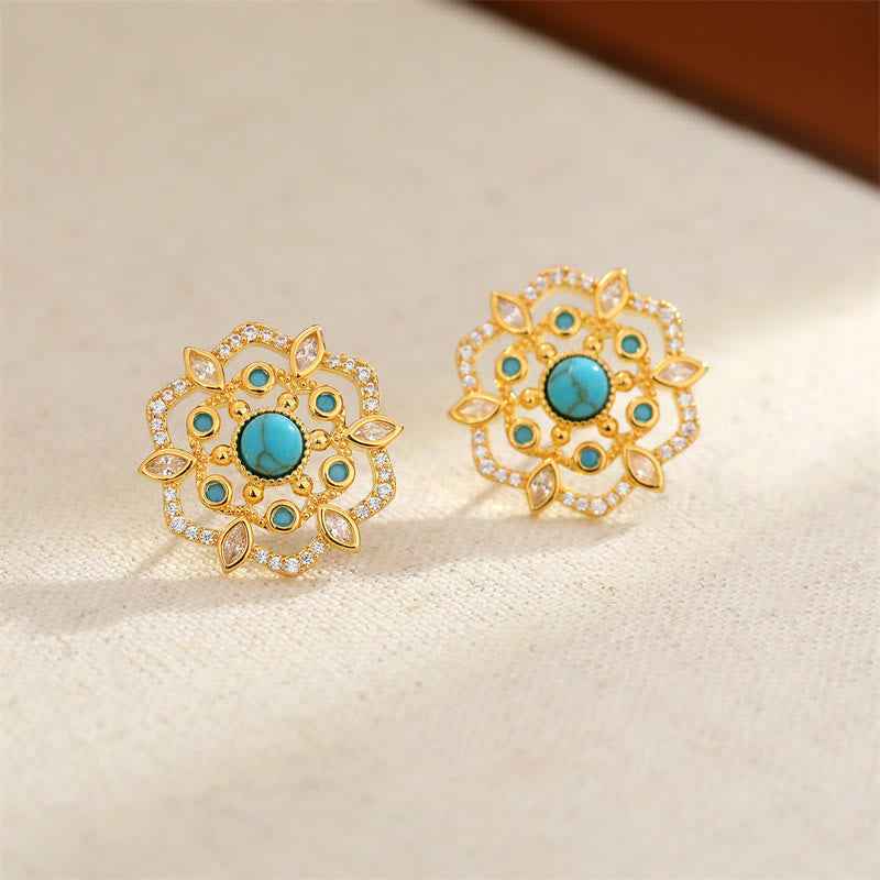Fortune Jewel Octagonal Compass Zircon Copper Balance Stud Earrings